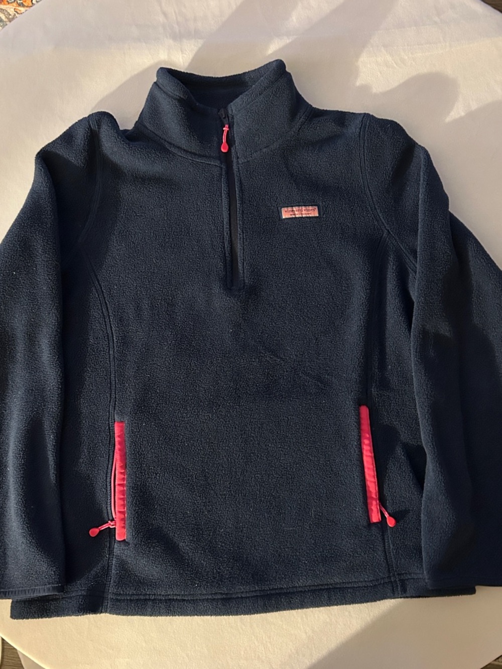Vineyard Vines Navy Half-Zip Fleece with Pink Accents